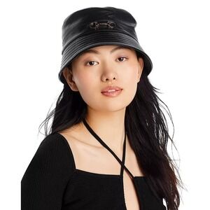 Salvatore Ferragamo Nero Leather Cloche Black Bucket hat Size 58 M /‎ L NEW